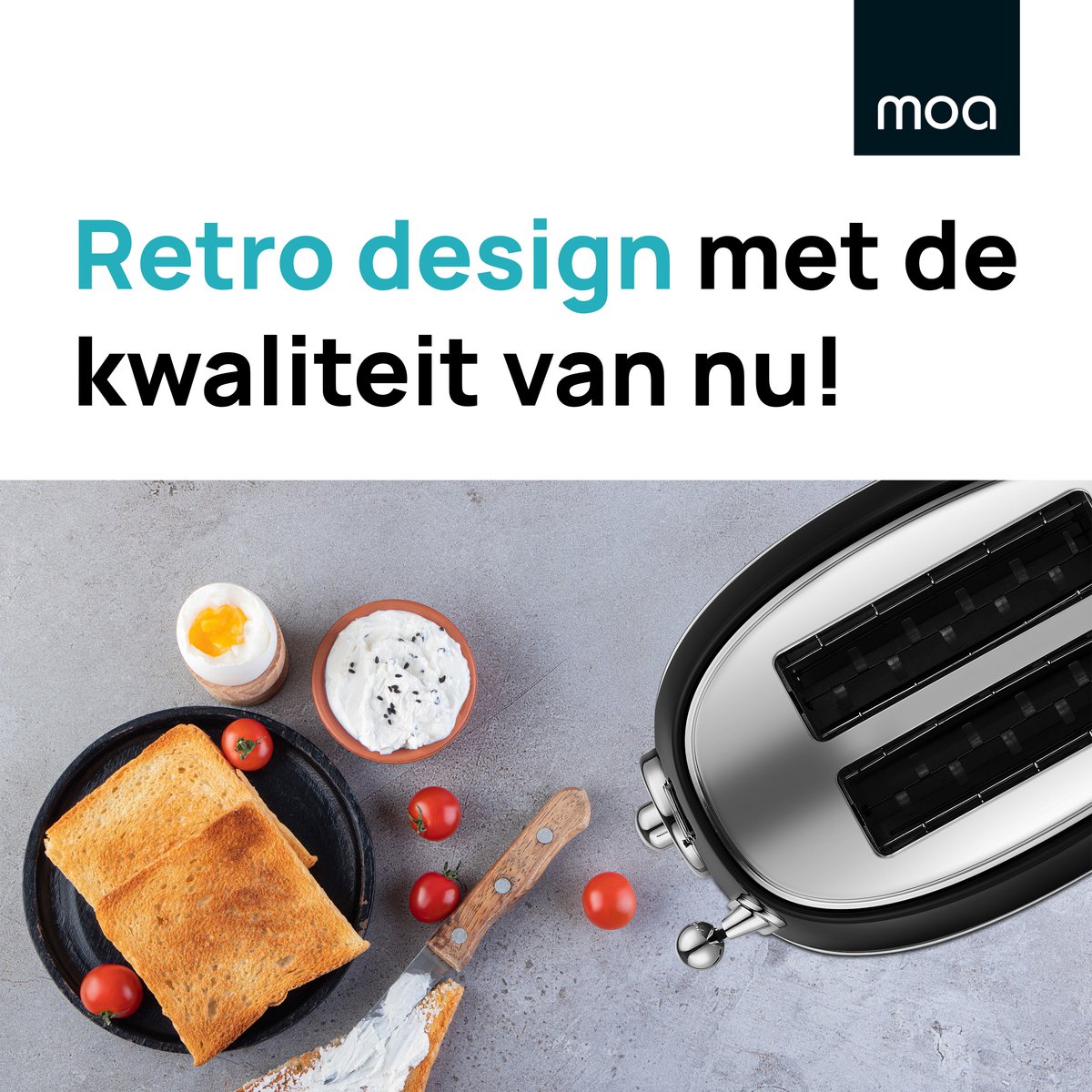 MOA Retro Broodrooster - Toaster met 2 Extra Bede Sleuven - 6 Warmteniveaus - BPA Vrij - 850W - Zwart thumbnail 4