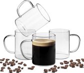 Koffiemok set van 4, glazen mok met handvat, 400ml borosilicaat glazen glazen, koffieglazen, theeglazen