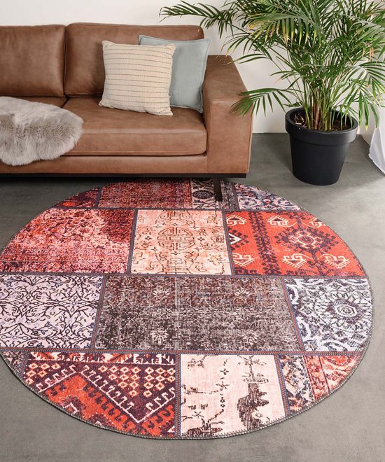 Rond patchwork vloerkleed - Fade No.1 rood/multi 190 cm rond