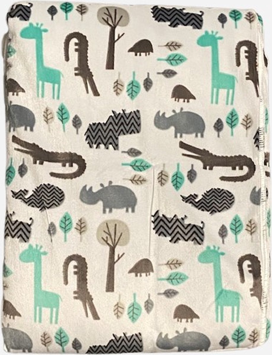O.T. Trends Babydeken Ledikant Baby Omslagdoek - Zacht gevoerd - 100 x 75 Centimeter Wit met dieren patroon