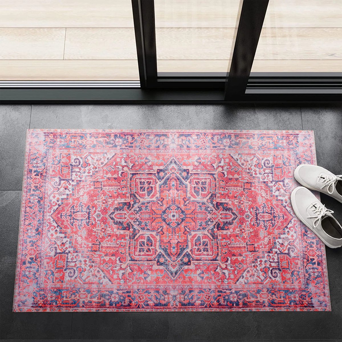 Boho Kelim Dubbelzijdig Wasbaar Vloerkleed Grijs Creme