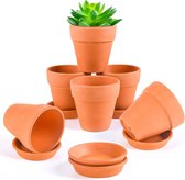 Mini terracotta aardepotten, 6 stuks, terracotta vetplanten, potten met schotels, 8 cm, kleine terracotta potten, mini-potten van aardewerk, terracotta Nursery kleipotten, mini-bloempot voor binnen en buiten