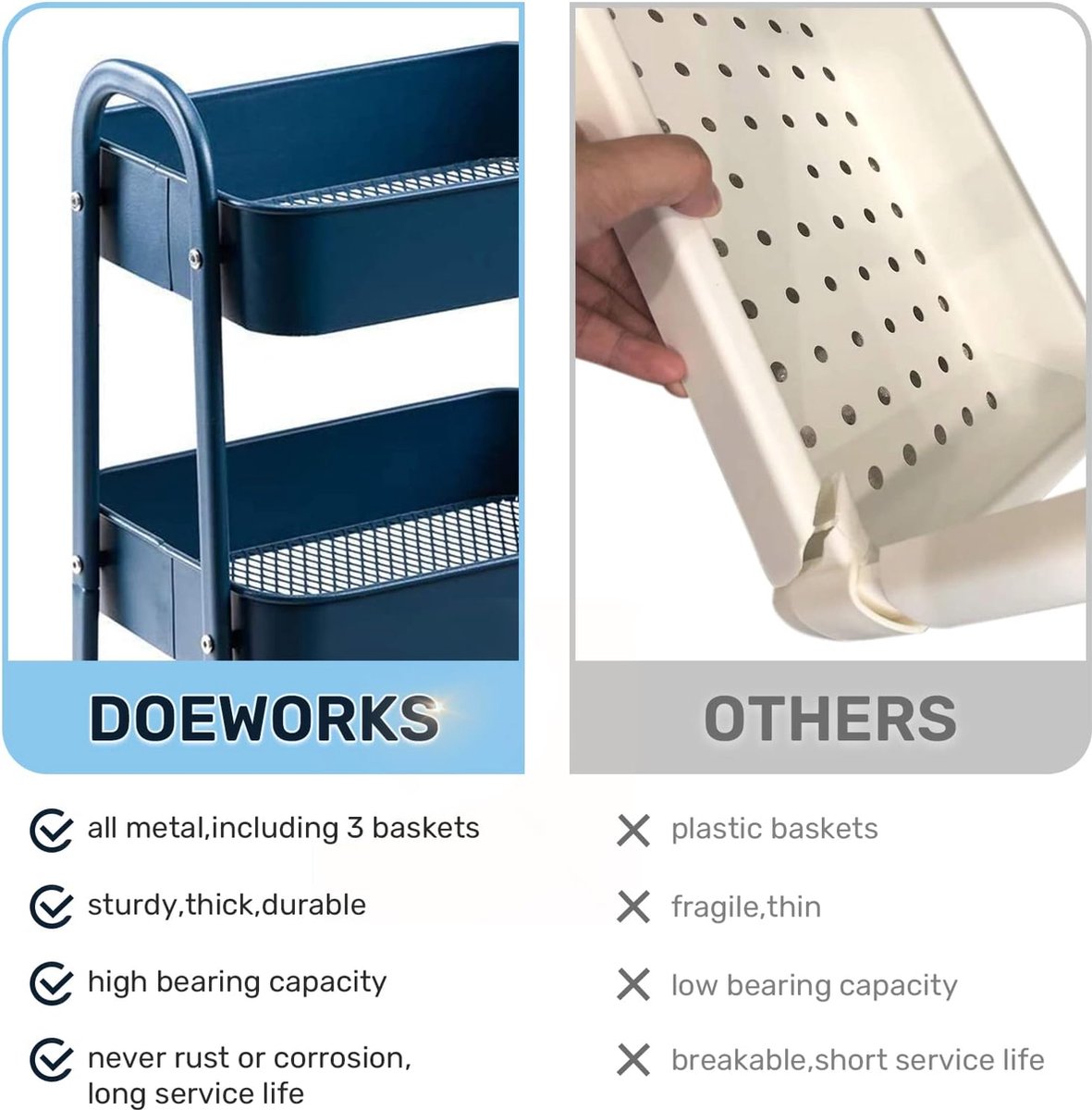 DOEWORKS Chariot de Rangement en à 4 Niveaux Chariot à roulettes avec Tasses Roulant Chariots de Service pour Cuisine Salle de Bain Chambre Bureau, Gris DOEWORKS Chariot de Rangement en à 4 Niveaux Chariot à roulettes avec Tasses Roulant Chariots de Service pour Cuisine Salle de Bain Chambre Bureau, Gris