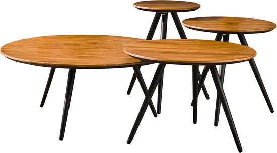 Fourreau - Table basse - Set de 4 - teak - marron clair - trois pieds noirs
