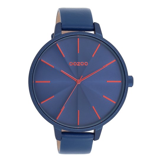 OOZOO Timepieces - Blauwe OOZOO horloge met blauwe leren band - C11252