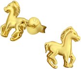 Joy|S - Zilveren paard oorbellen - 8 x 9 mm - pony oorknoppen - 14k goudplating