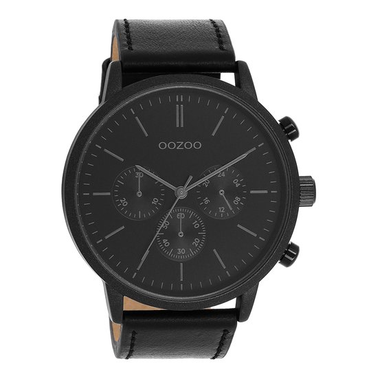 OOZOO Timepieces - Zwarte OOZOO horloge met zwarte leren band - C11203