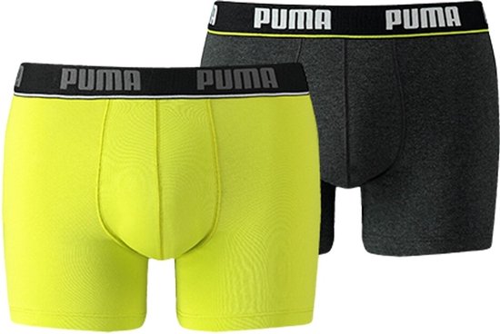 Puma - Basic Stripe Elastic - Boxer 2Pack - S - Grijs/Geel