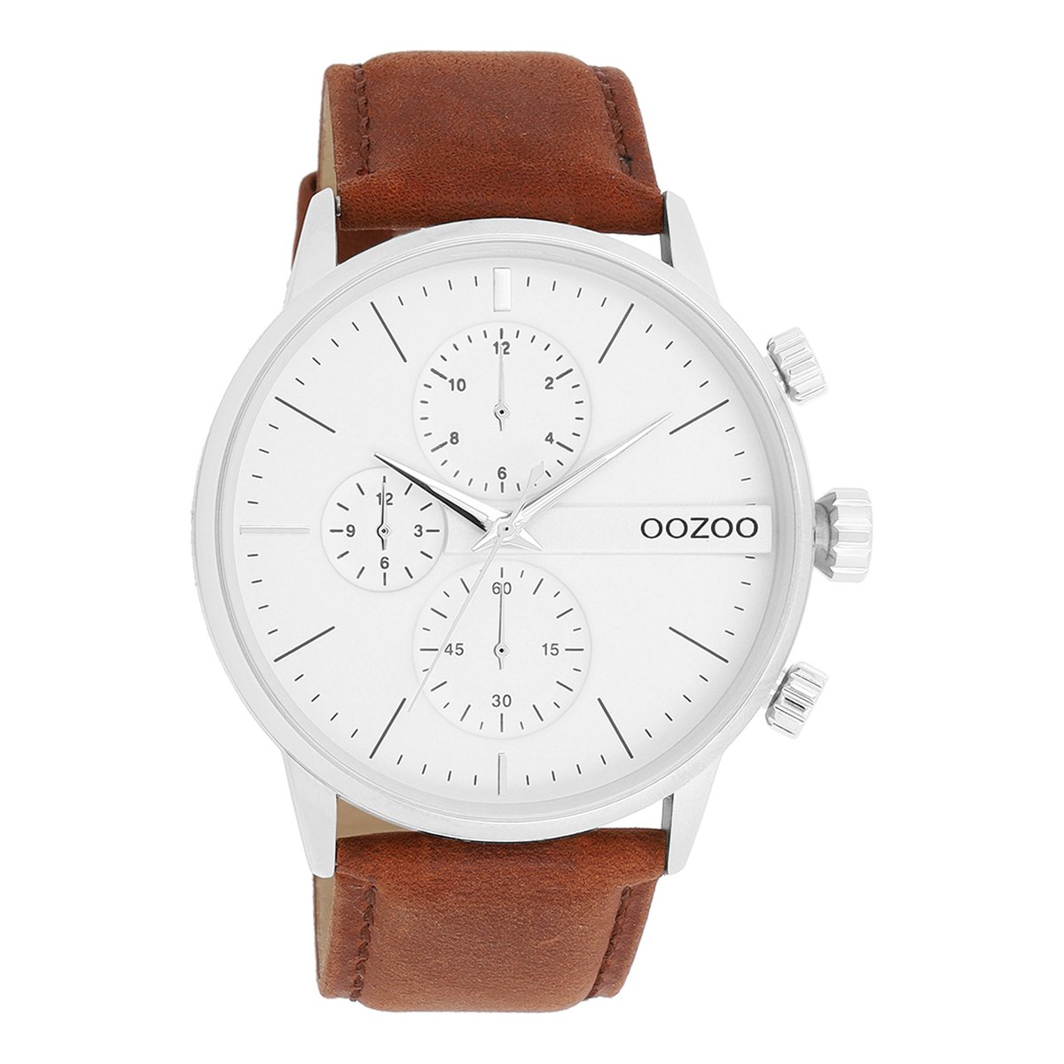 OOZOO Timepieces - Zilverkleurige OOZOO horloge met bruine leren band - C11220