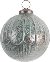 HAES DECO - Kerstbal - Formaat Ø 10x10 cm - Kleur Turquoise - Materiaal Glas - Kerstversiering, Kerstdecoratie, Decoratie Hanger, Kerstboomversiering