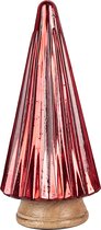 HAES DECO - Decoratieve Kerstboom - Formaat Ø 17x34 cm - Kleur Rood - Materiaal Hout / Glas - Kerstversiering, Kerstdecoratie