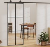The Living Store Schuifdeur Aluminium ESG-glas 76x205 cm - Geruisloos - Inclusief Montageaccessoires - Transparant/Zwart