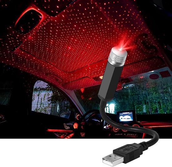 LED Autoplafond Starlight, Verstelbaar Auto-interieur Sfeerlicht Meerdere modi Plug en Play USB Mini-autoplafond Starlight-projectie LED-lamp Universeel voor Car Home Party (Rood)