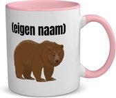 Akyol - grote beer met eigen naam koffiemok - theemok - roze - Beer - beren liefhebbers - mok met eigen naam - iemand die houdt van beren - verjaardag - cadeau - kado - 350 ML inhoud