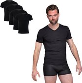 BOXR Sous-vêtements - T-shirt en Bamboe pour hommes - Col en V- Zwart - Doux et soyeux - Maillot de corps pour hommes - Paquet de 4