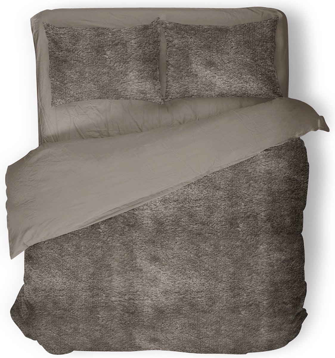 Eleganzzz Dekbedovertrek Flanel Fleece - Taupe Grey - Dekbedovertrek 200x200/220cm - 100% flanel fleece - Tweepersoons dekbedovertrekken - 200x220cm - Fluffy Dekbedovertrek