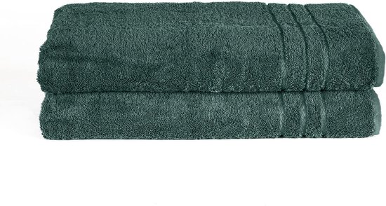 Komfortec Set de 2 Handdoeken 70 x 200 cm, 100 % Katoen, serviettes de sauna XXL , serviette de sauna douce, grand tissu éponge, séchage rapide, vert foncé