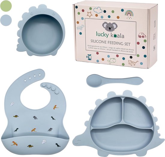 Assiette Bébé Set Repas Bebe avec Ventouse Assiette Bol Bavoir Cuillere  Tasse 6 Pièces Silicone Sans BPA Enfant Vaisselle,Bleu