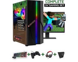 ScreenON - Minecraft Edition Gaming Set - X10999 - V3 (GamePC.X10999 + 24 Inch Monitor + Toetsenbord + Muis + Controller) + WiFi & Bluetooth