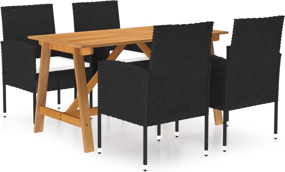 The Living Store 5-delige Tuinset zwart - Tuinstoel - Tuintafel - Acacia Hout - Eetkamerset - Buitenshuis Meubilair