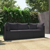 vidaXL Tuinmeubilair - Loungeset - 3-delige Loungeset met kussens poly rattan zwart - Lounge Set - Outdoor Furniture - Patio Set