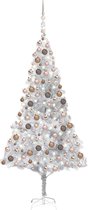 Sapin de Noël artificiel The Living Store - Argent brillant - 240 cm - Avec éclairage LED- Boules de Noël et pic inclus