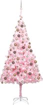 The Living Store Kerstboom Roze 210cm - PVC - LED-verlichting - Inclusief kerstballen en piek