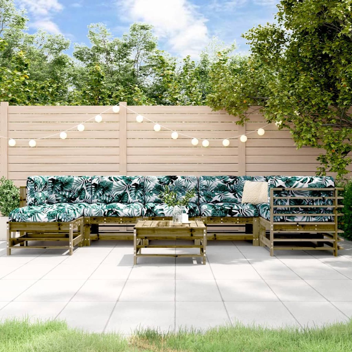 The Living Store 8-delige Loungeset met kussens geïmpregneerd grenenhout - Loungeset - Tuinset - Buis Meubilaar - Grenenhouten Lounge - Outdoor Furniture