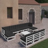 The Living Store Tuinset - Grenenhouten Loungeset - Wit - 70x70x67cm - Inclusief Kussens
