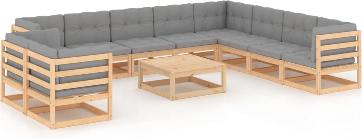 The Living Store 11-delige Loungeset met kussens massief grenenhout - Lounge Set - Tuinset - Houten Lounge Set - Grenenhouten Lounge Set - Loungemodule