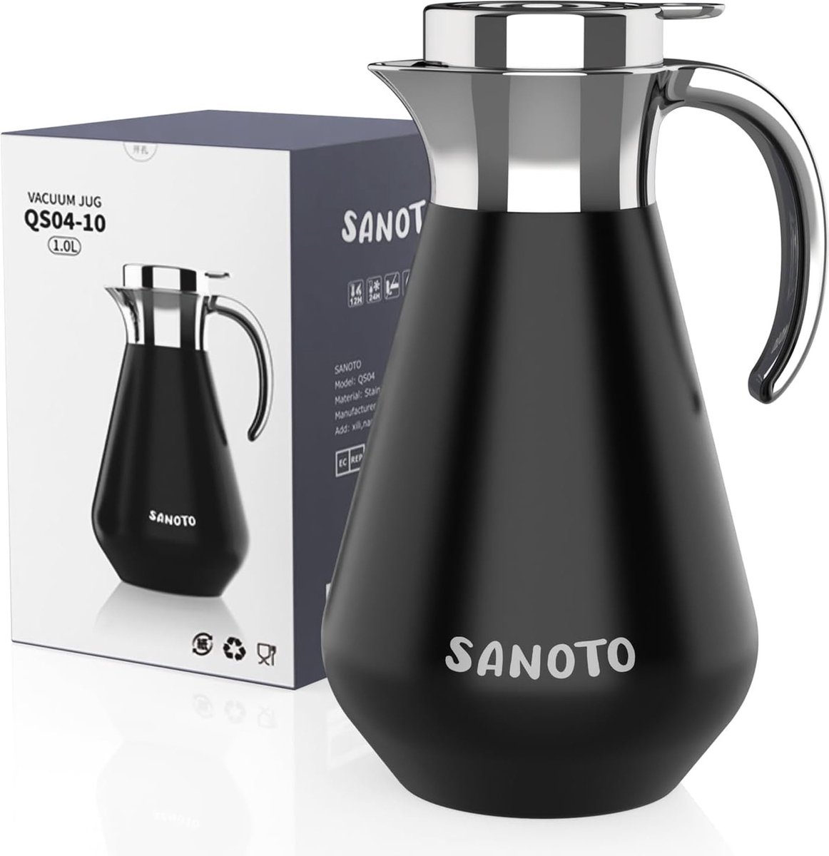 thermoskan 1 l, roestvrij staal 304, theepot, thermoskan koffiekan, dubbelwandige thermoskan, roestvrij staal, 12 uur warm/24 uur koud, ideaal als koffiepot of theepot