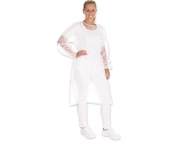 HYGOSTAR Wegwerpschort - 10 Stuks - Wit- Wegwerp Lange Mouwen met Elastiek | PP jasschort - Verpakt per 10 stuks - Maat L - Medisch Schort - Schort voor bezoekers/patiënten/personeel