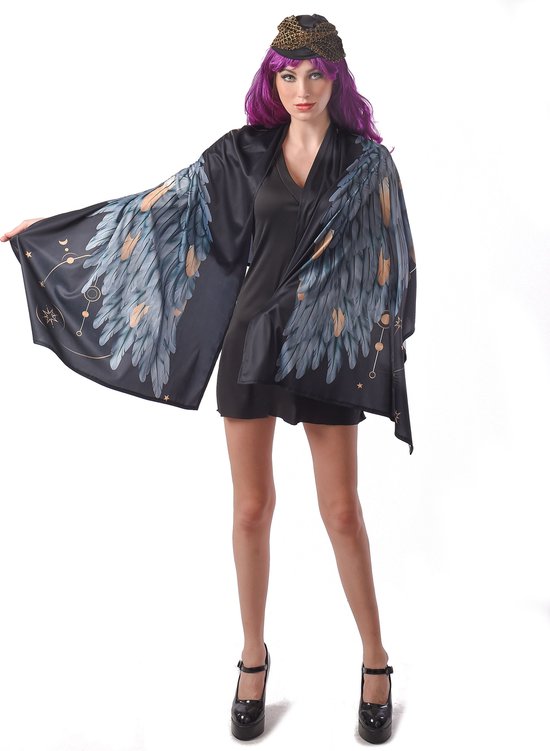 Vegaoo - Zwarte poncho met engelenvleugels voor dames