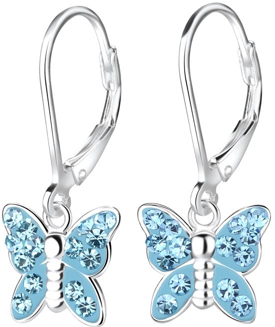 Joie|S - Boucles d'oreilles à breloque papillon en argent - cristal bleu - fermoir à levier