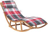 The Living Store houten ligstoel Schommelend Teak - 60x180x73 cm - Rood ruitpatroon