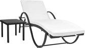 The Living Store Ligbed Ibiza - Ligbedden - 193 x 65 x 56 cm - Inclusief kussen - Zwart rattan