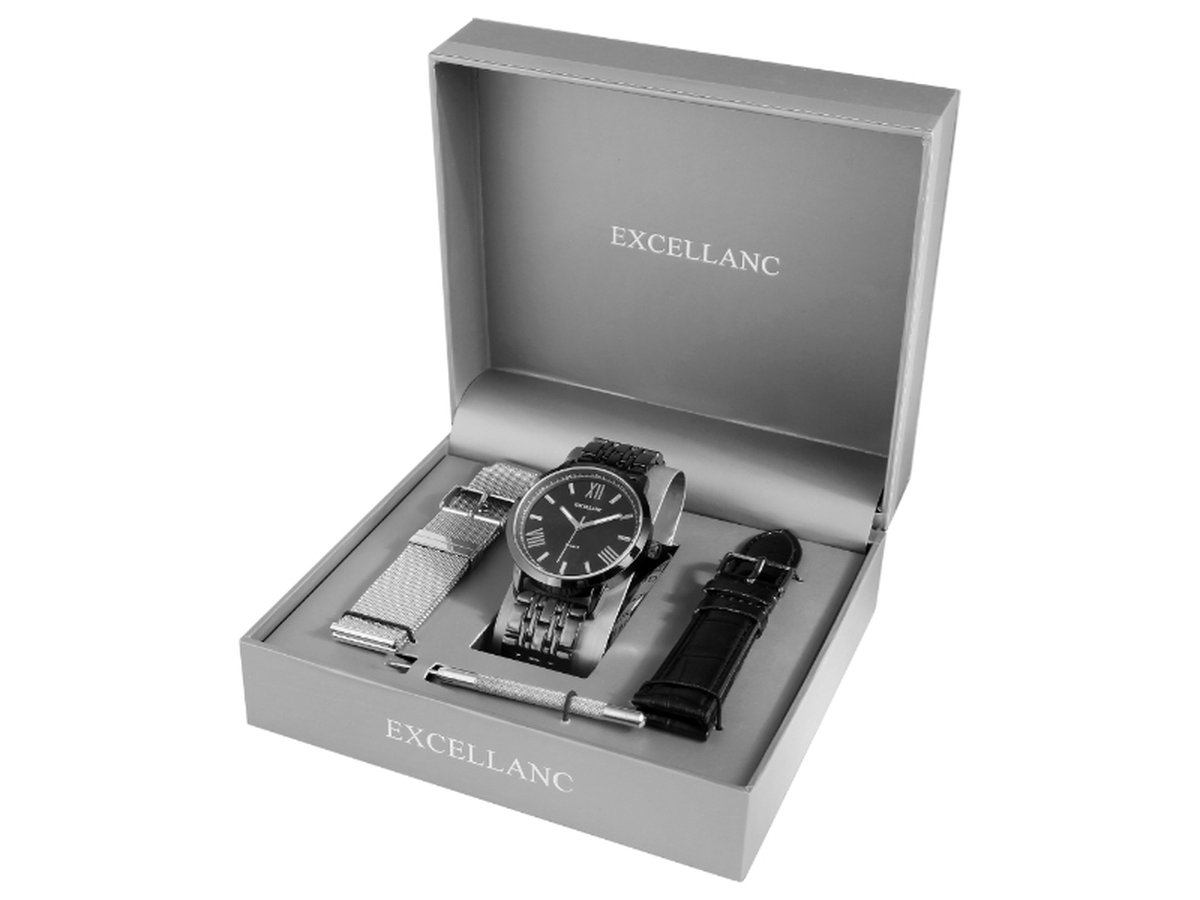 Excellanc geschenkset met herenhorloge en twee verwisselbare banden