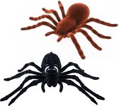 Nep spinnen - tarantula/skelet - zwart/bruin - set 2x - 22 en 18 cm - Horror/griezel thema