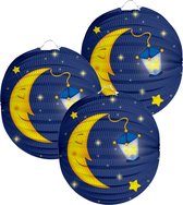 Folat Lampion maan - 3x - 22 cm - donker blauw - papier - Sint maarten/kinderfeestje lampionnen