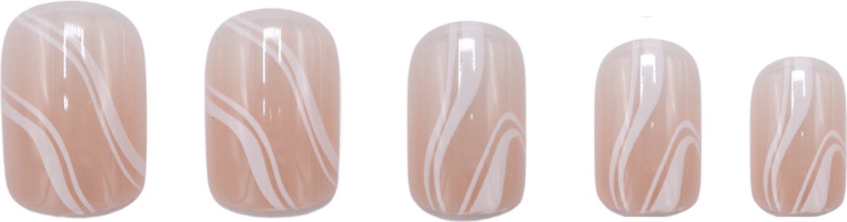 Goedkoopste Boozyshop ® Nepnagels Waves - Plaknagels Wit - 24 Stuks - Kunstnagels - Press On Nails - Manicure - Nail Art - Plaknagels met Lijm - French Nails