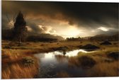 Acrylglas - Landschap - Gras - Bomen - Wolken - Water - 90x60 cm Foto op Acrylglas (Wanddecoratie op Acrylaat)
