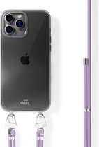 xoxo Wildhearts siliconen hoesje - Geschikt voor iPhone 14 Pro Max - Telefoonhoesje - Hoesje met koord - telefoonkoord - Transparant hoesje - Paarse koord