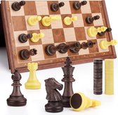 Magnetische schaakset 2-in-1 schaak- en damspel, 25 x 25 cm reisschaak met opvouwbaar schaakbord voor kinderen en volwassenen, goed voor binnen, buiten en op reis