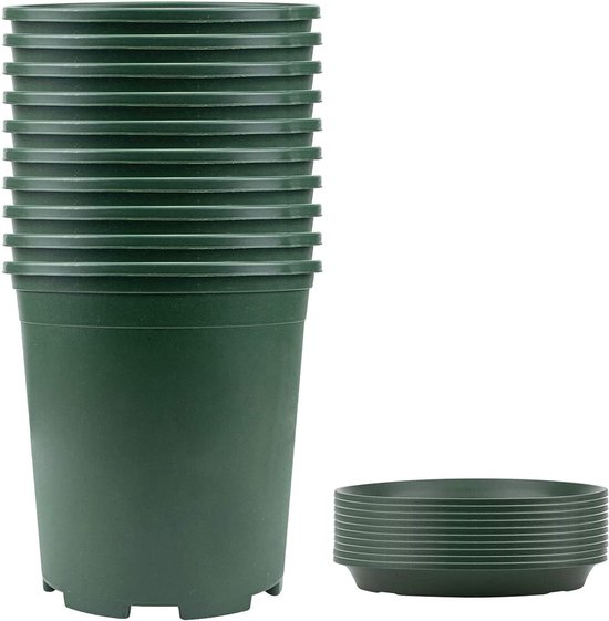 5x pièces pot rond vert foncé / pot de fleur plastique diamètre 16 cm et  hauteur 12 cm