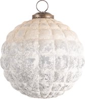 HAES DECO - Kerstbal - Formaat Ø 12x12 cm - Kleur Wit - Materiaal Glas - Kerstversiering, Kerstdecoratie, Decoratie Hanger, Kerstboomversiering