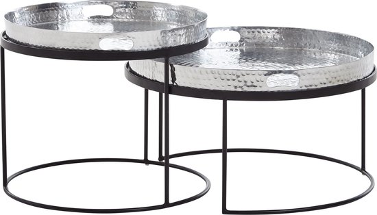 Bijzettafel rond, kleine tafel, metalen balkontafel, 2 niveaus, salontafel met mand van stof, nachtkastje, woonkamertafel, bijzettafels voor woonkamer, slaapkamer, terras, wit
