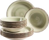 Bol.com bordenset voor 6 personen in moderne vintage look 12-delig tafelservies handbeschilderd groen aardewerk aanbieding