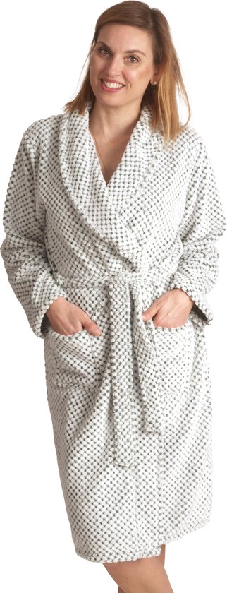 Peignoir polaire femme - robe de chambre - doux & chaud - Gris clair - cadeau - taille M
