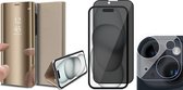Hoesje geschikt voor iPhone 15 Plus - Privacy Screenprotector FullGuard & Camera Lens Screen Protector - Book Case Spiegel Goud