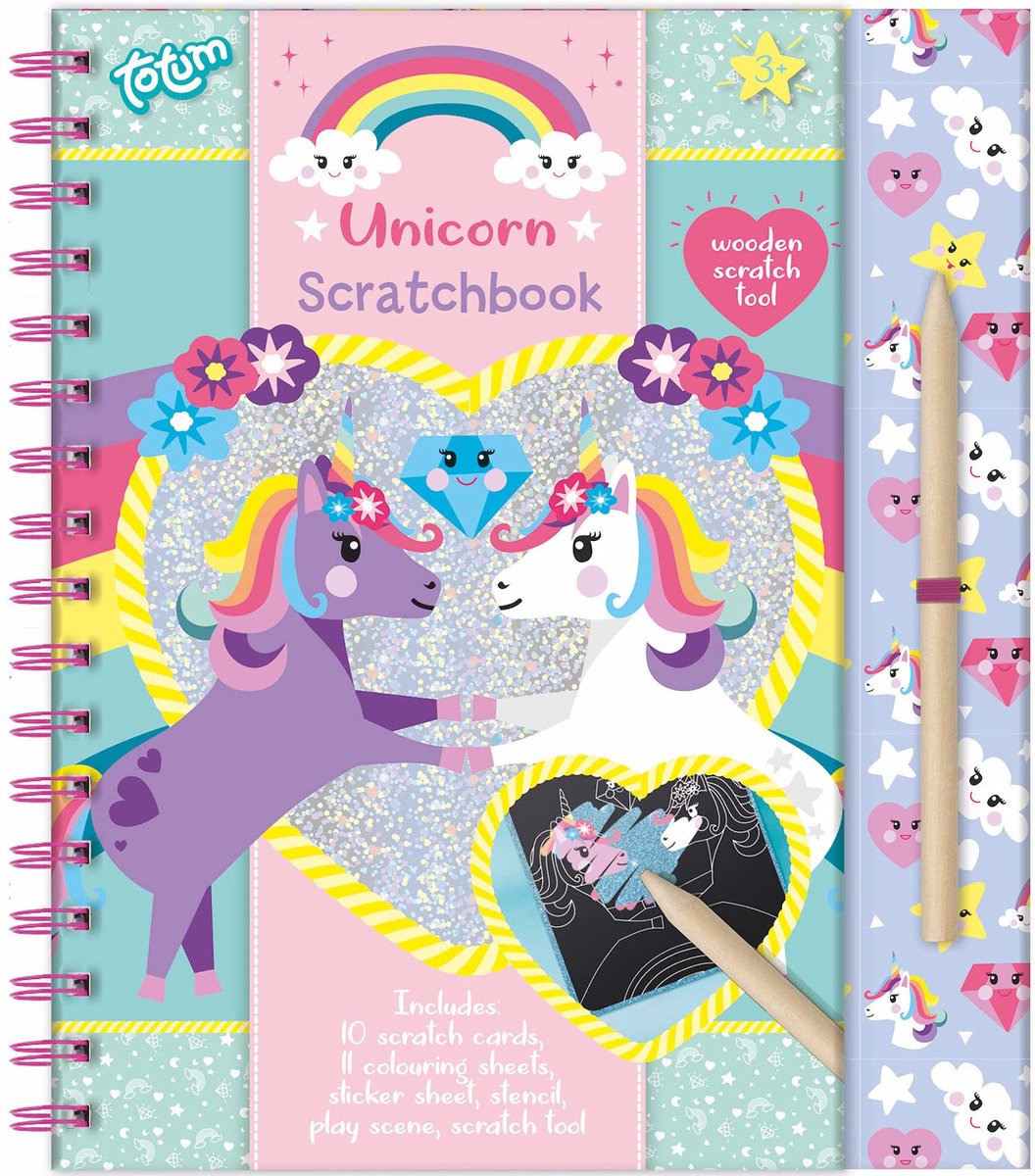 Totum Unicorn vakantieboek doeboek luxe kraskaarten scratch art sticker en kleurboek speelgoed meisjes met unicorns A5 25-delig